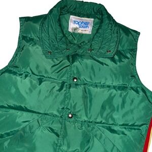Vintage Topher Down Green Puffer Vest Rainbow Stripe 70s 80s Ski Canada Medium